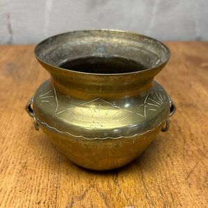 Vintage Brass Decorative Vase with Rings for hanging and etched design